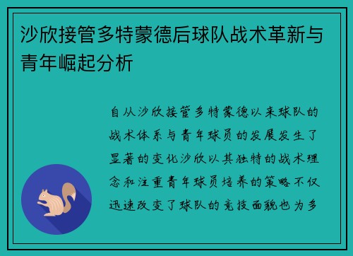 沙欣接管多特蒙德后球队战术革新与青年崛起分析